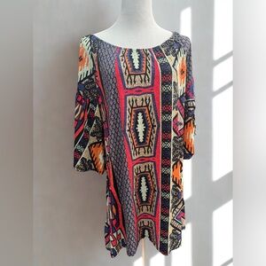 Vintage 90s Disco Emma Rose Small 3/4 Sleeves Bell Sleeves Dress Mini Geometric